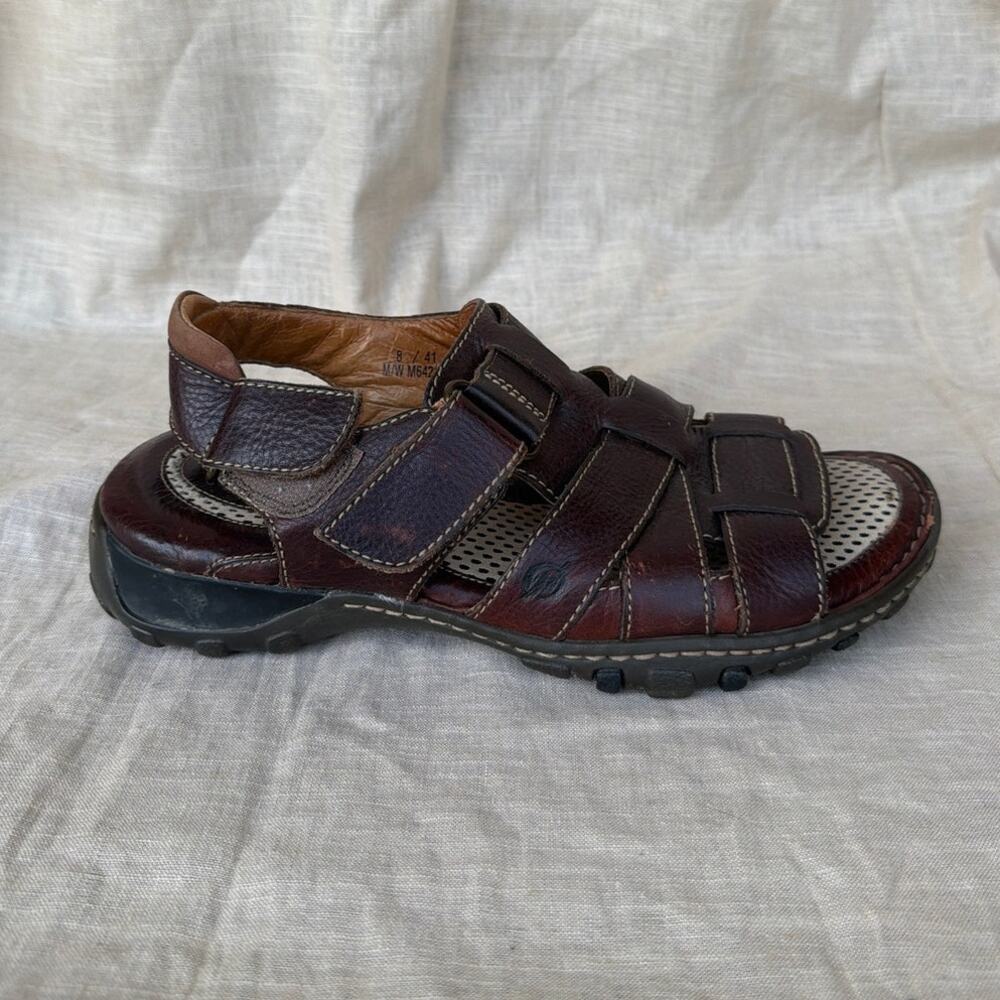 Born Fisherman Sandals 8 41 Brown Leather Woven Strap Adjustable Gorpcore Cabin